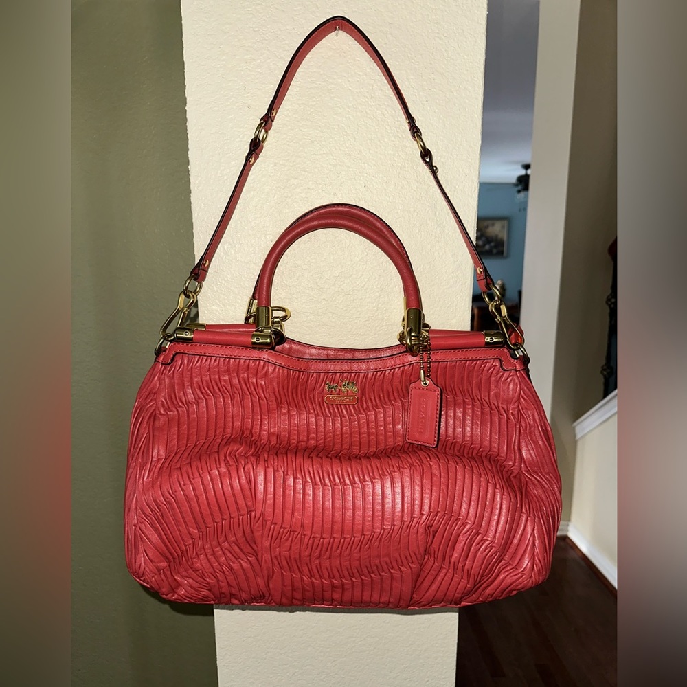 Coach Madison Gathered Carrie Tote Coral 21281
